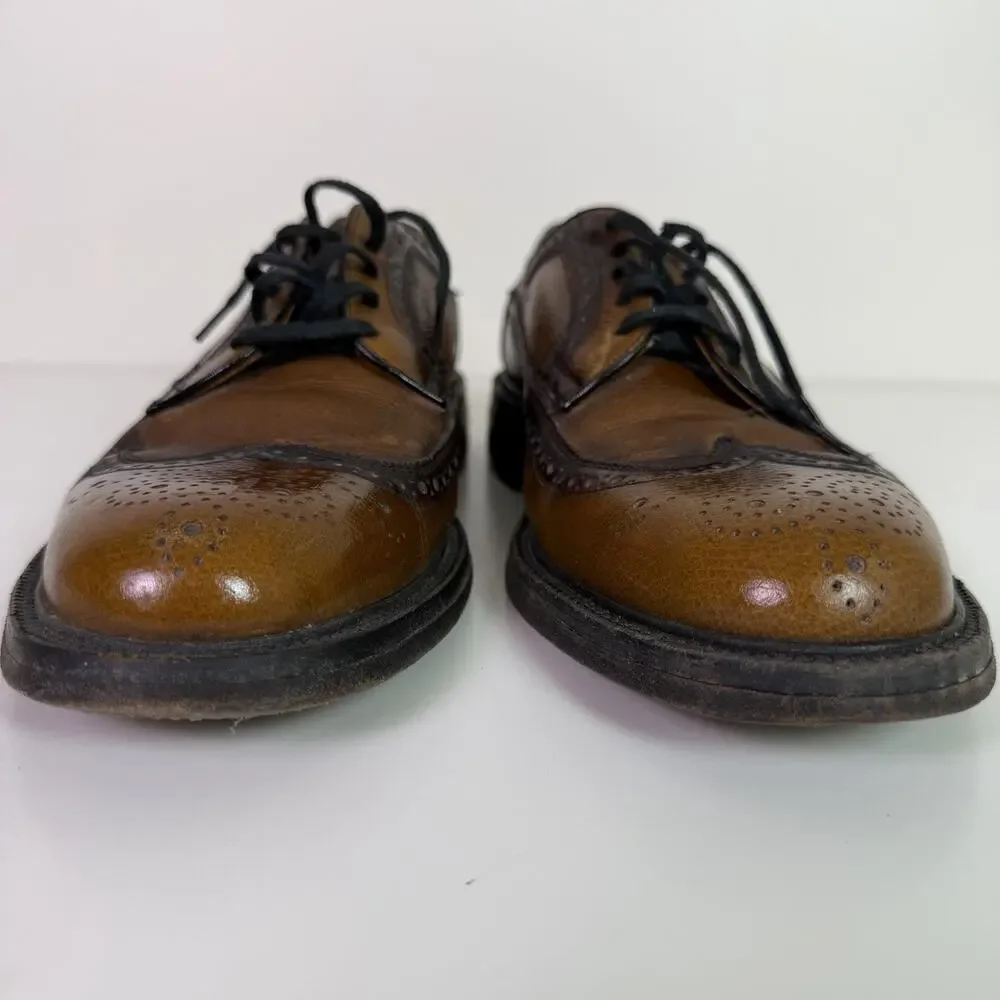 Vintage Nunn Bush Two Tone Brown Wingtip Brogue Oxford Dress Shoes Mens 7.5D USA